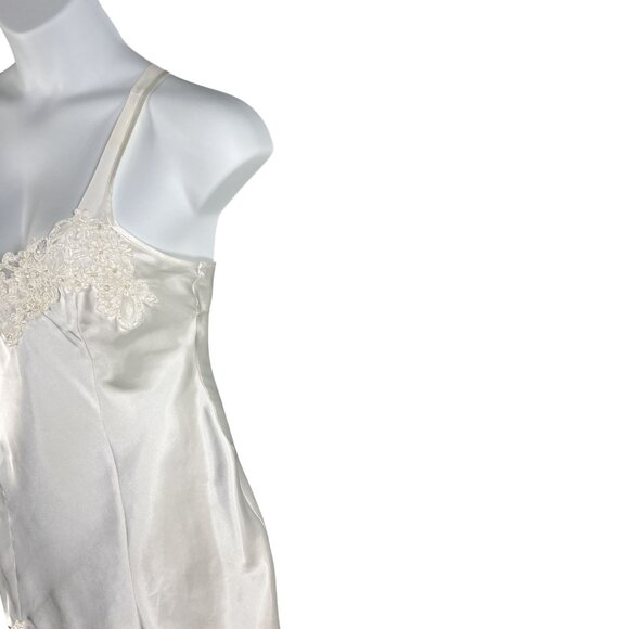Linea Donatella Womens M White Cream Lace Coquette Satin Slip Dress Chiffon Trim - Picture 7 of 16
